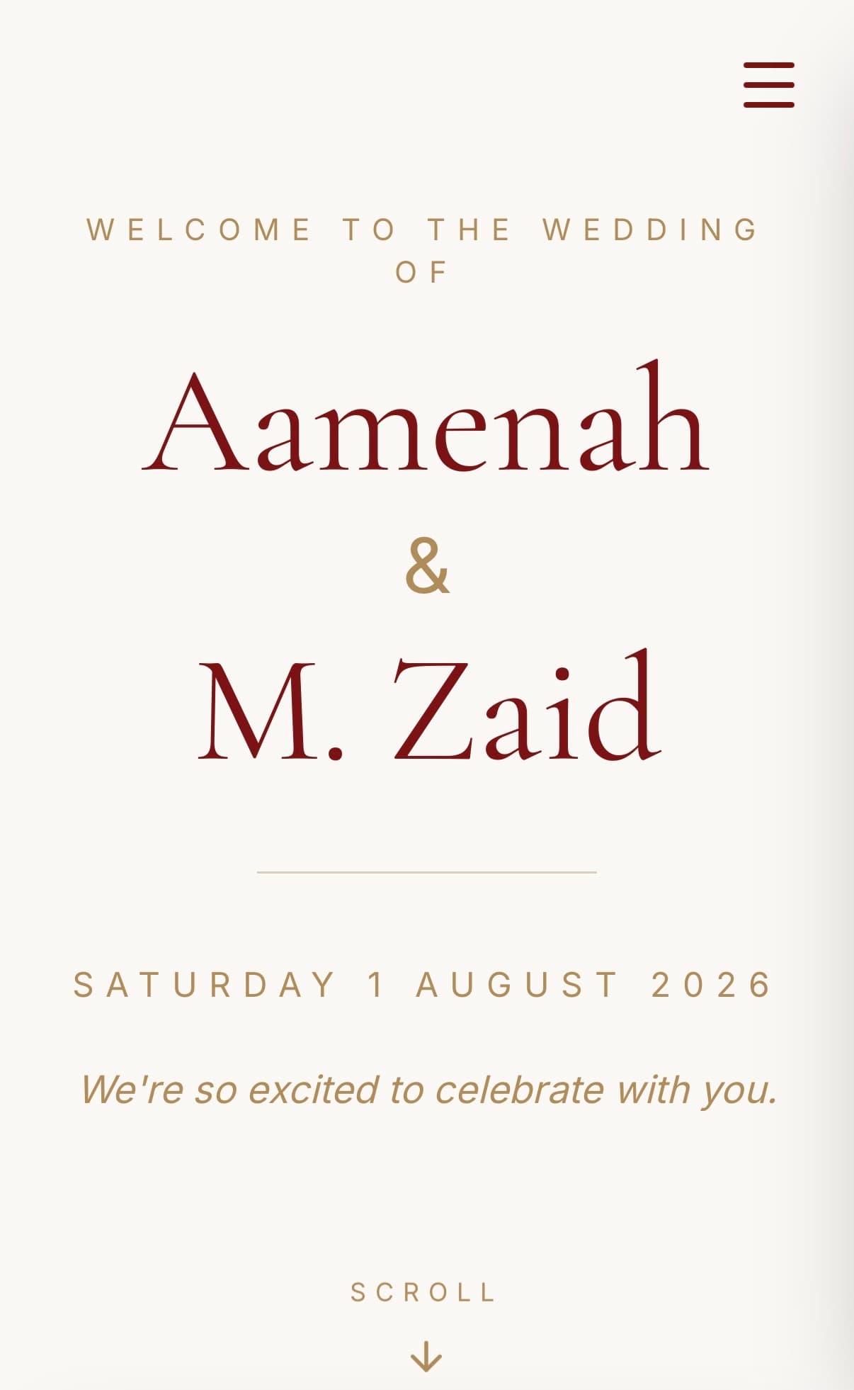 Aamenah and M. Zaid wedding website